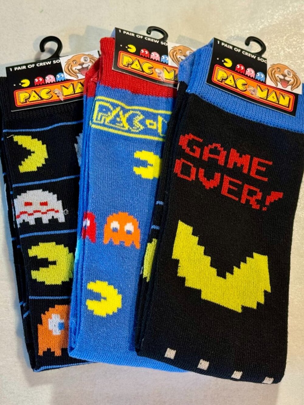 3 Pairs Pac-Man Novelty Crew Socks Size 6-12/13 OSFM